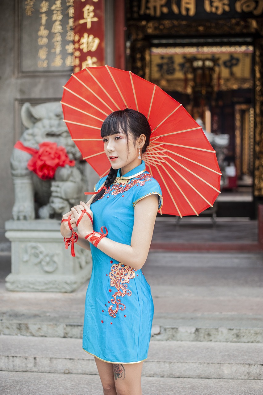 亚洲女性 寺庙 伞 少女 肖像