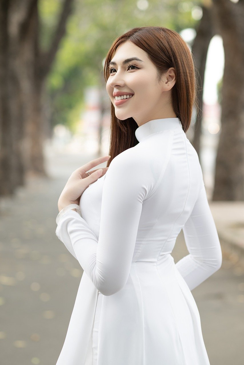 女人 亚裔 型 美 时尚 肖像 奥黛 越南