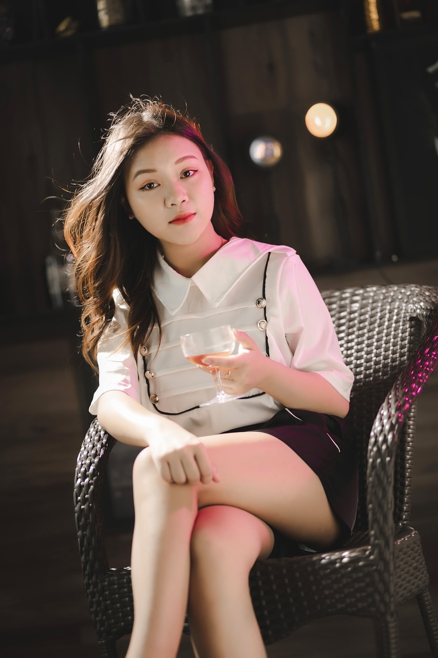 亚洲女性 酒 暇 舒服 坐 肖像 女人