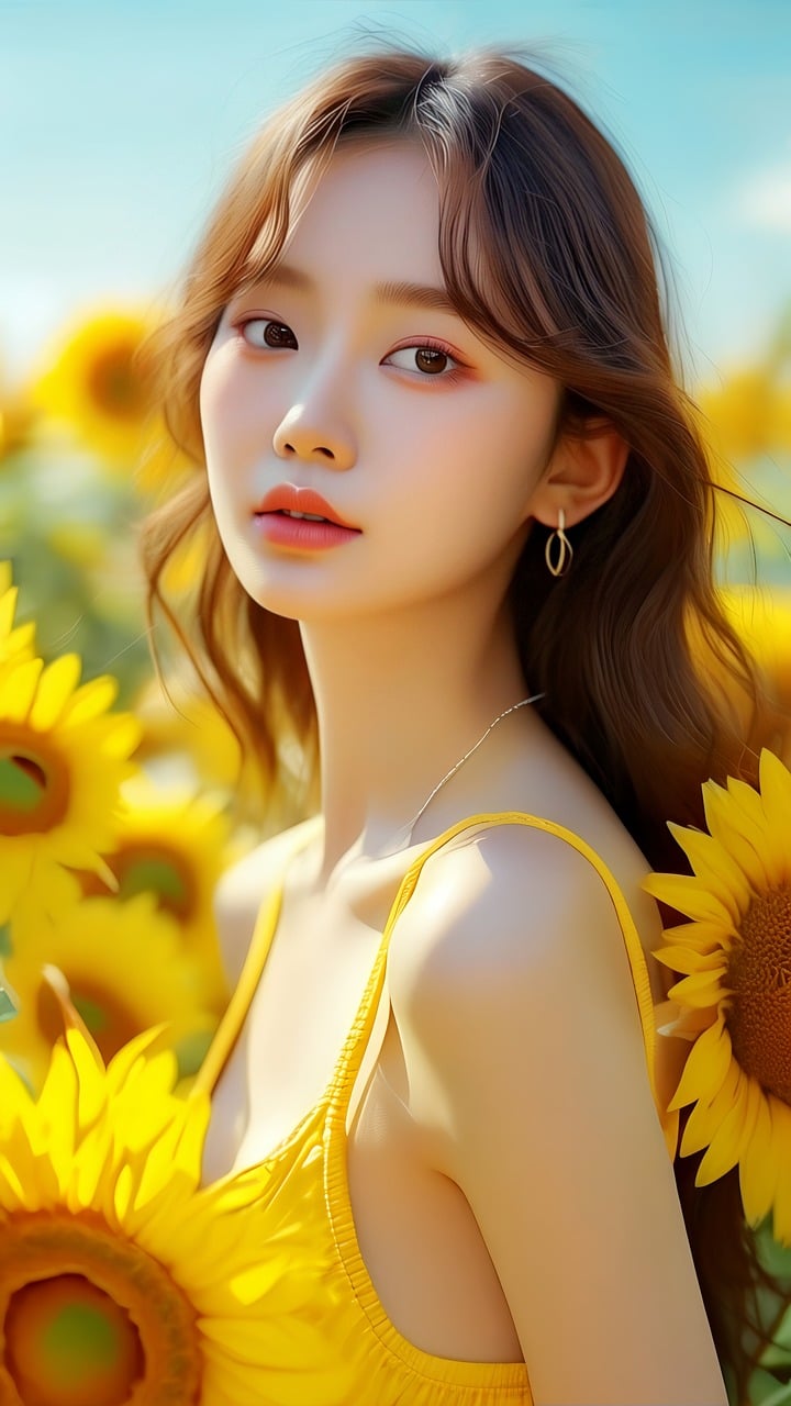 自然界 女人 向日葵 黄色的花朵 花园 女性 美 时尚 夏天 微笑 亚裔 户外