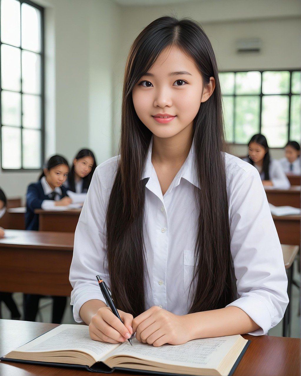 AI 生成 女人 学校 学生 大学 学习 教育 亚裔 女孩 肖像